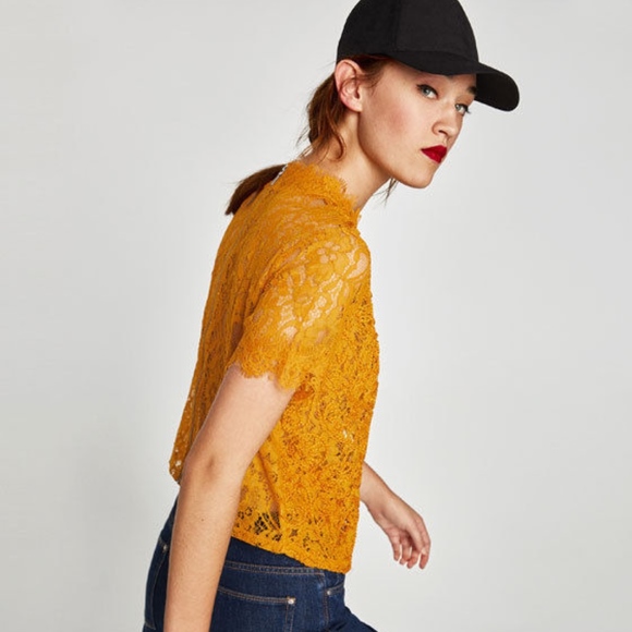 yellow lace top zara